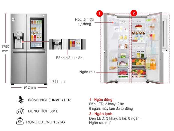 Tủ lạnh LG Inverter InstaView Door-in-Door 601 lít GR-X247JS, Bảo hành 24  tháng, Hàng chính hãng | Lazada.vn