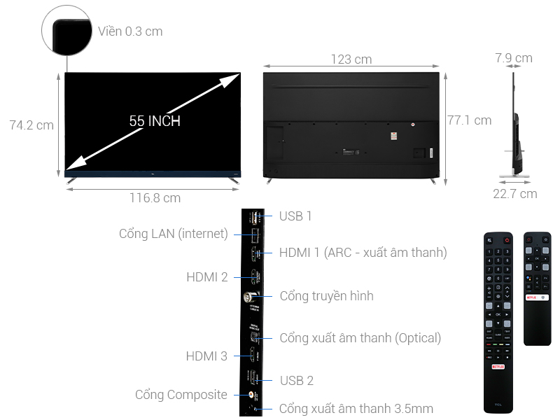 Thông số kỹ thuật Android Tivi TCL 4K 55 inch L55C8